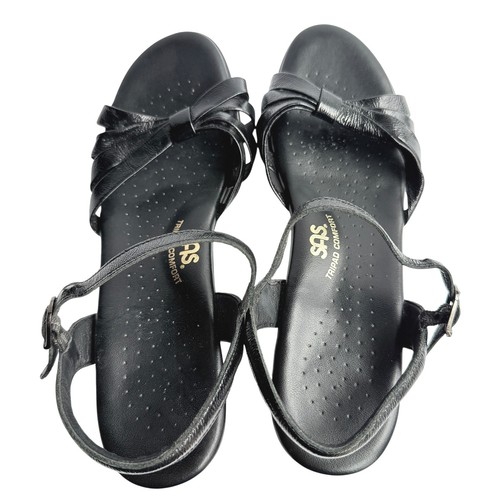 SAS Strippy Quarter Strap Wedge Sandal Black Patent Size 9.5 Slim (AAA) - Picture 12 of 16