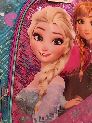 Disney Frozen Elsa Backpack Sparkly Purple Turquoise Bottle Holders New w/tags - Picture 2 of 10