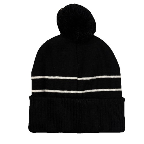 Peanuts Snoopy Santa Beanie Hat Black Pom Unisex Knit OS Christmas Embroidery - Picture 2 of 2