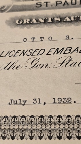 Licencia de certificado de embalsamador de salud de la Junta Estatal de Minnesota 1932 Goth Mortition Halloween - Imagen 2 de 4