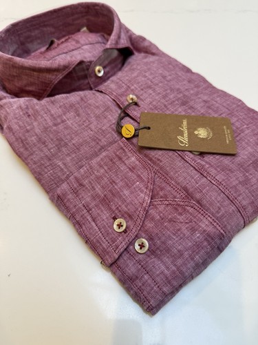 Stenstroms Raspberry/purple Slim Line Linen Shirt - SMALL - RRP £159 - Free Post - Picture 4 of 7