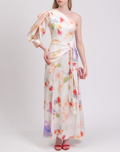 RRP€1800 PETER PILOTTO One-Shoulder Maxi Dress UK12 US8 IT44 L Silk Blend Floral