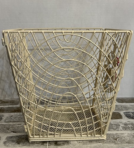 Vintage French Country Metal Wastebasket Storage Bin with Colored Metal Flowers - Picture 3 of 9
