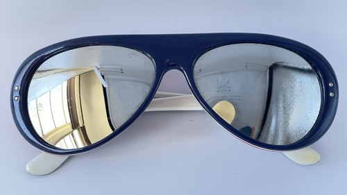 Vintage Style Eyes 70s Blue White Red Mirrored Sunglasses Made In Japan - Picture 5 of 9