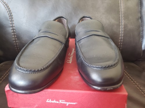 SALVATORE FERRAGAMO Penny Loafers Dress Calf Black Men 8 UK/9 US $950. - Picture 2 of 17