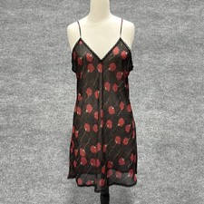 Vintage Gilligan  O'Malley Chemise Womens Small Black Rose Sheer Lace Babydoll