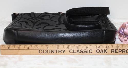 Stone & Co Black Leather Leaf Design Flap Front Crossbody Shoulder Bag Purse - Picture 17 of 18