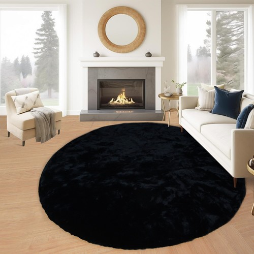 Alfombra de área de conejo de piel sintética suave mullida negra alfombra lavable alfombra peluda difusa de lujo - Imagen 19 de 22