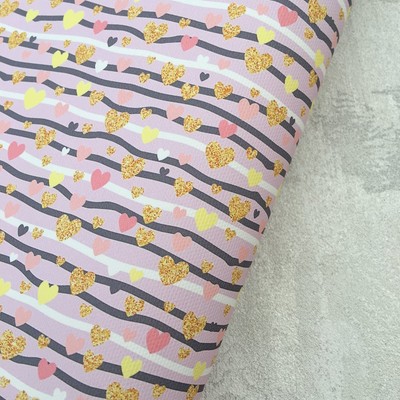 GORGEOUS /"MAGICAL RAINBOW HEARTS/" PASTEL CANVAS PRINTED FABRIC .HAIR BOWS,