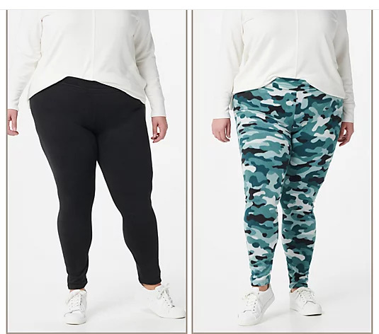 Cuddl Duds Fleecewear Stretch Leggings Pack of 2-Black/Green Camo-XS  A369295