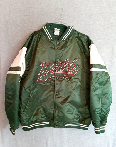 NHL Men’s Minnesota Wild Hockey Varsity Jacket Green Large Satin Quilted Lined