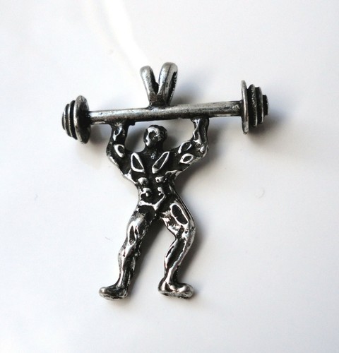 Unusual Muscleman Gym Weight Lifter Body Builder Pewter Pendant Atlas rare - Picture 5 of 5