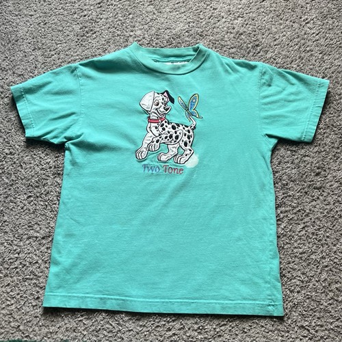 Vintage 101 Dalmations T-Shirt Large Youth Disney grün bestickt Rundhals 90er - Bild 1 von 8