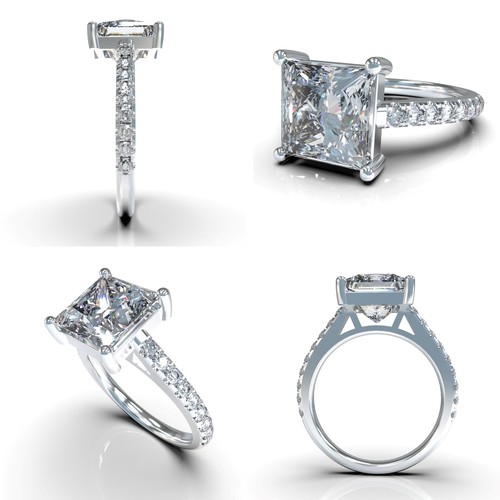 Platinum Plated Sterling Silver Solitaire Ring With 3 CTW Princess CZ - Size 9 - Picture 2 of 6