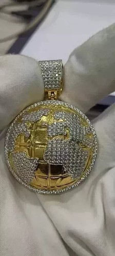 2.50 Ct Round Cut Lab Created Diamond Men's World Pendant 14K Yellow Gold Plated - Picture 2 of 8