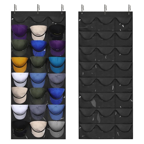 24 Pockets Over The Door Hat Rack Baseball Caps Organizer Display for Wall Doors