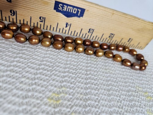 Freshwater Pearl Necklace 14k Clasp 30" Bronze Copper Brown 68 grams - Picture 8 of 12