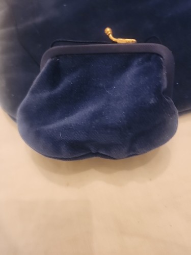  Blau Samt goldfarben Kisslock Rahmen faltbare Geldbörse - Vintage Clutch - Bild 3 von 9