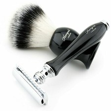 DE Safety Razor Shaving Set with Synthetic Hair Shaving Brush for Men Jet Black
