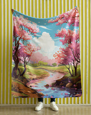Cherry Blossoms Sherpa Fleece Throw Blanket 2 sizes 50" x 60" and 60" x 80"