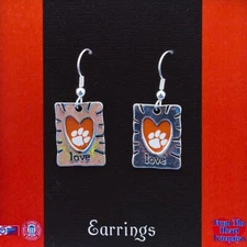 CLEMSON TIGERS EARRINGS Heart hammered Jewelry love PAW Cut Out Charm GIFT