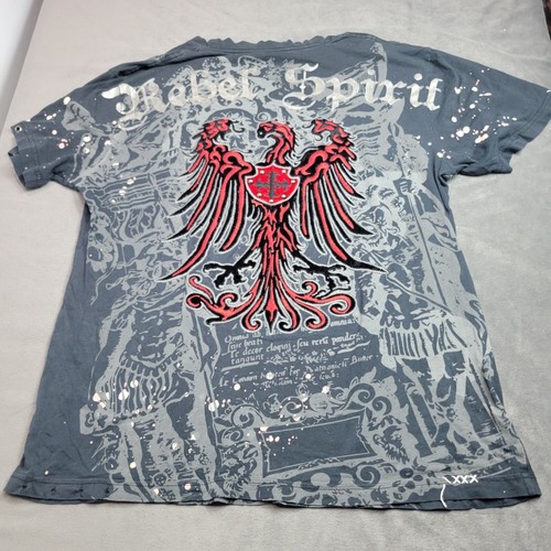 Rebel Spirit XL Graphic Tee With Bold Red Embroidered Eagle Distressed Grey... - Picture 14 of 15