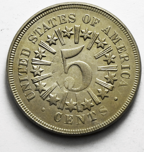 1867 Rays 5c Shield Nickel Five Cents US Coin AU - Picture 2 of 2