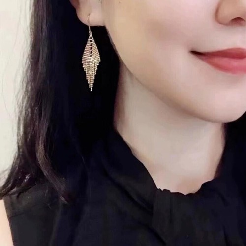Pure 18K Yellow White Gold Lucky Beads Tassels Dangle Earrings Women 45mm L - Picture 4 of 7