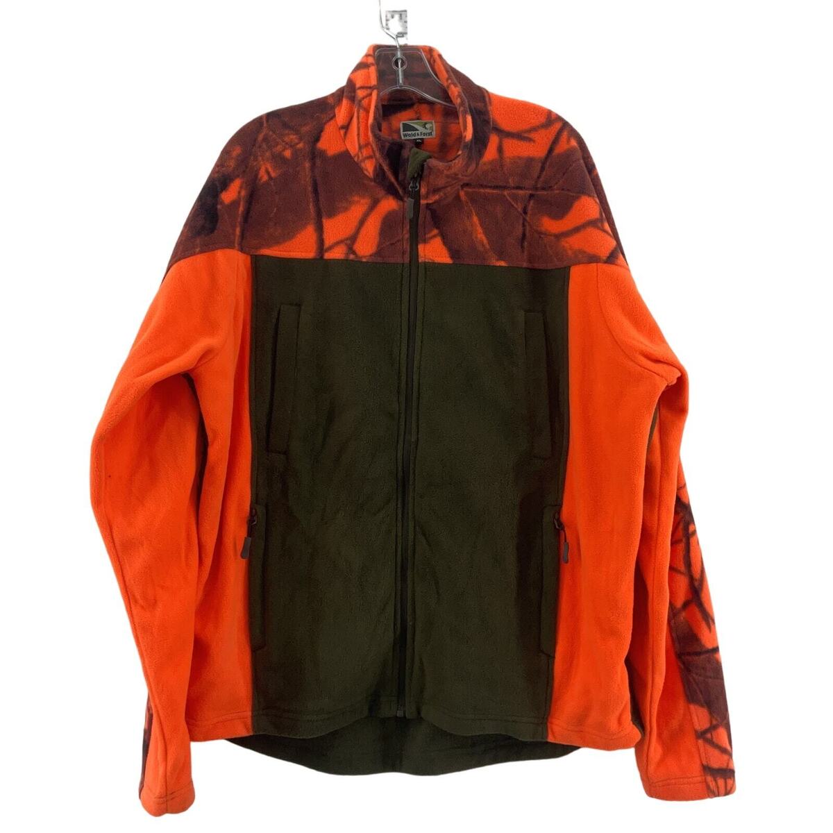 Wald Forst Men Blaze Orange Green Zip Fleece Hunting Windbreaker Jacket XL