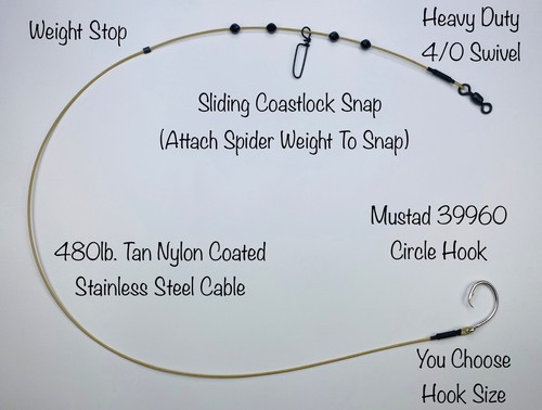 3Ft Castable Shark Fishing Rig 480lb. (Hellbrauner Draht) Kreishaken - Bild 2 von 9