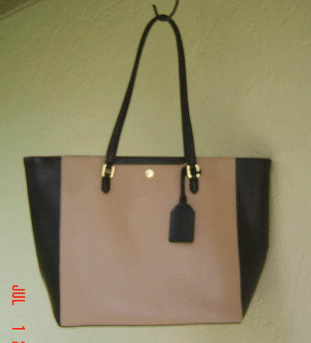 NEW RALPH LAUREN CAMEL BLACK LEATHER TOP ZIP LARGE BAG TOTE - Picture 3 of 5
