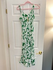 NWT J CREW Cupro Slip Dress Size 2 In Green And White Floral Print