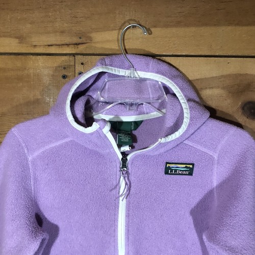L.L. Bean Full Zip Hooded Fleece Jacket Girls Size Medium (10-12) Front Pockets - Picture 2 of 13
