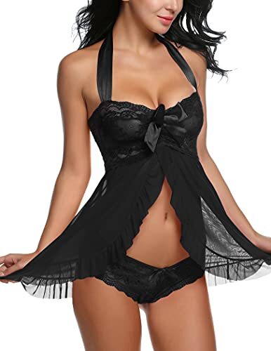 Lingerie for Women Lace Babydoll Dress Bridal Langerie Medium Noble Black - Picture 6 of 8