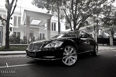 Cars mercedes class s w221 black vellano wheels Desk Mat Stitched