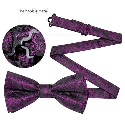 Striped Black Mens Bow Tie Set Hakerchief Cufflinks Wedding Prom Gift 3pcs Set - Picture 145 of 324
