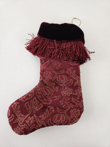 4 Christmas Ornaments Soft Velvet Burgandy Beads Tassels Tree Boot Pouch - Picture 5 of 5