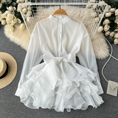 Women Fashion Long Sleeve Chiffon Blouse Autumn Chic Ruffle Bow Button Shirt - Picture 16 of 17