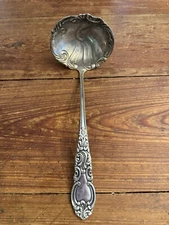 Antique 1890's Holmes & Edwards XIV Large Ornate Scroll Silver Plate Soup Ladle