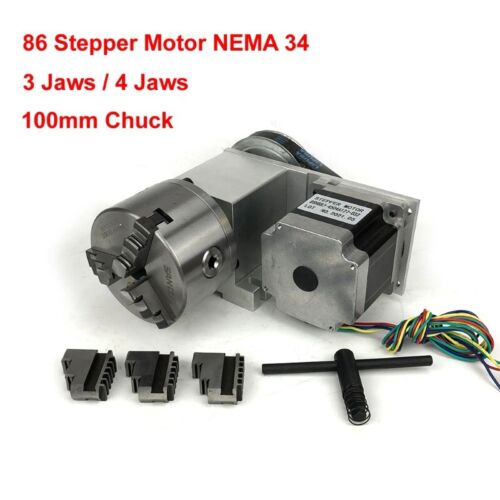 4 Axis 4th A Axis Rotary Axis NEMA 34 86 Stepper Motor CNC Indexing Head 4 Jaws - Picture 2 of 11