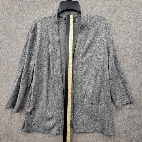 Rafaella Womens Gray Cardigan Knit Sweater Size L 3/4 Sleeve Studded - Picture 8 of 9