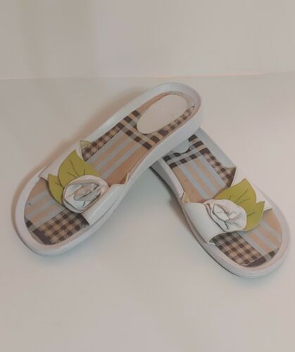 Sandalias para mujer Me Too Marien blancas verdes flor hoja a cuadros cuero deslizables 7,5 - Imagen 2 de 11