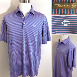 PETER-MILLAR-SUMMER-COMFORT-POLO-SHIRT-Purple-Pink-STRIPE-STRETCH-Mens-Sz-L