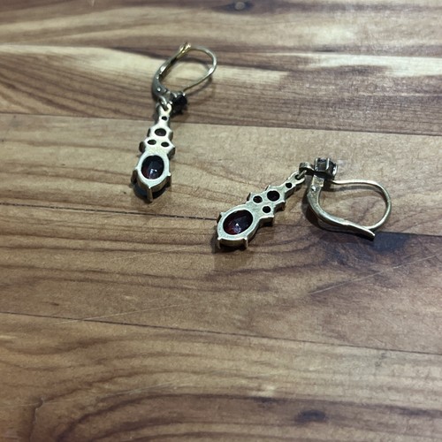 Antique Victorian Bohemian Garnet Earrings 10k Hooks, GP Dangles - Picture 4 of 5