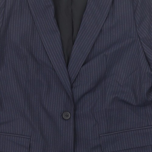 Marks and Spencer Womens Blue Pinstripe Polyester Blend Suit Jacket Size 18 - Picture 8 of 10
