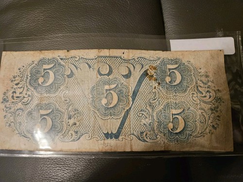 1863 $5 Five Dollar Confederate States of America Bill Civil War Richmond Note - Picture 6 of 6