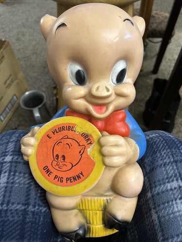 Vtg 1972 Porky Pig Coin Piggy Bank E Pluribus One Big Penny Plastic Warner Bros - Picture 2 of 6