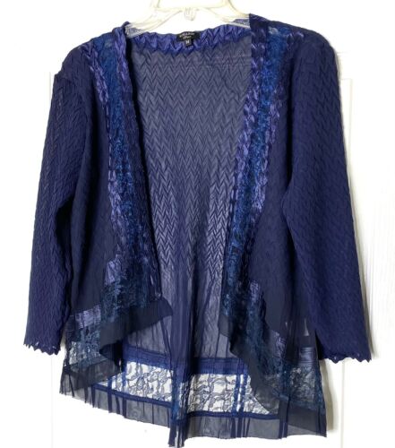 KOMAROV Midnight Navy Charmeuse Chiffon Lace Trim Jacket ONLY Dressy M = 8/10 - Picture 3 of 6