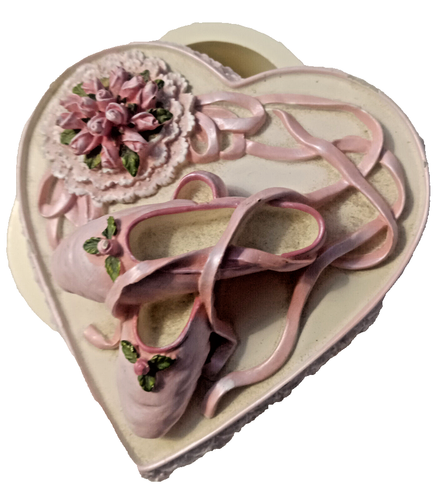 Burton & Burton Heart Shaped Resin Trinket Box Ballet Shoes & Roses on Lid 2005 - Picture 2 of 6