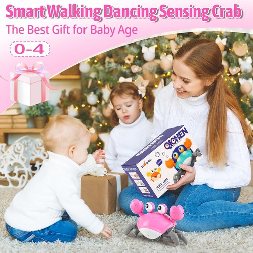Crawling Crab Baby Girl Toy: Tummy Time Toys for Infant 3 6 9 12 Crab, Pink - Picture 7 of 7